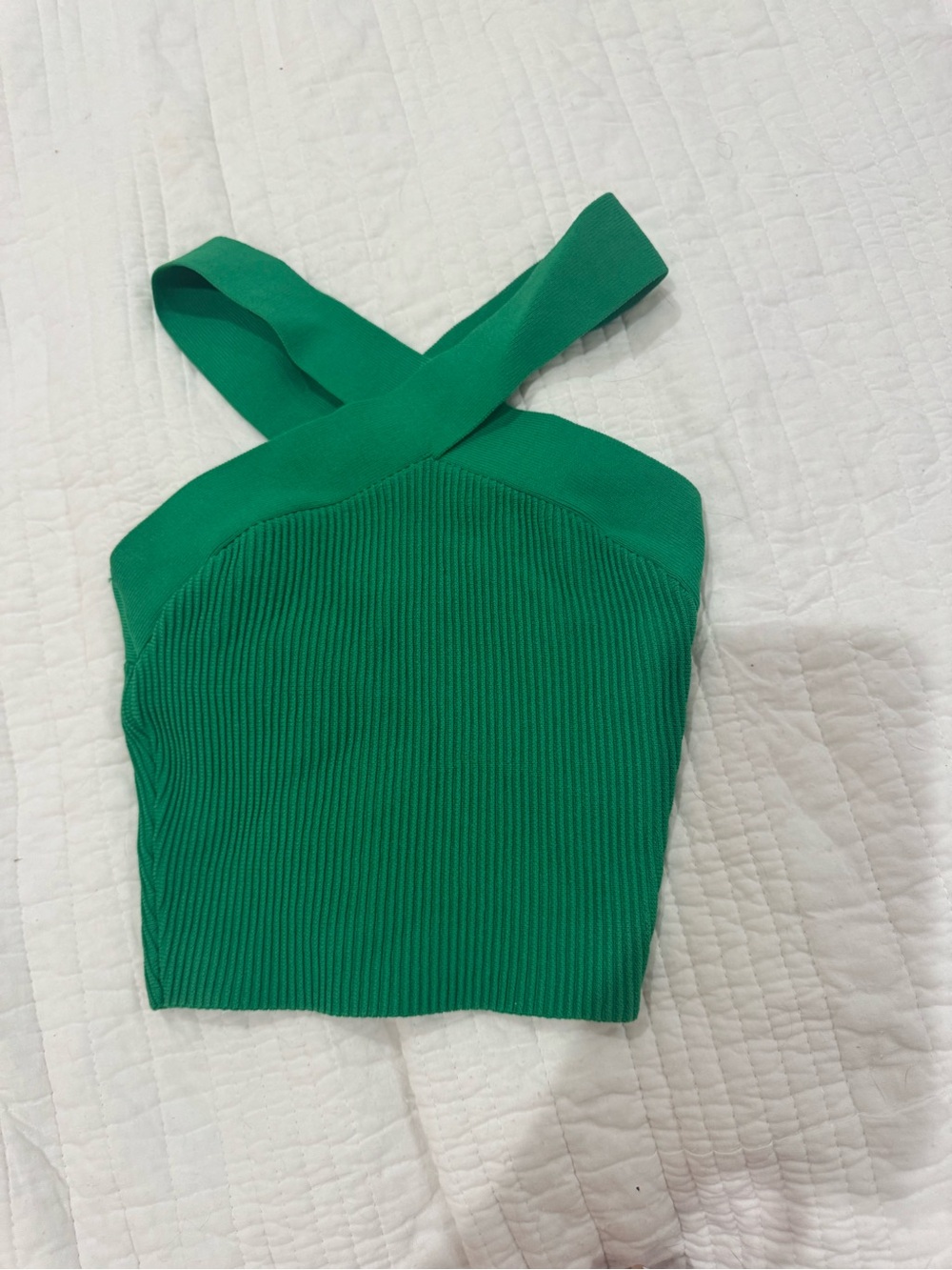 Aritzia Emerald Green Ribbed Cross-Strap Crop Camisole